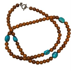 Silpada N1355 Wood & Turquoise Beaded Necklace – 36”